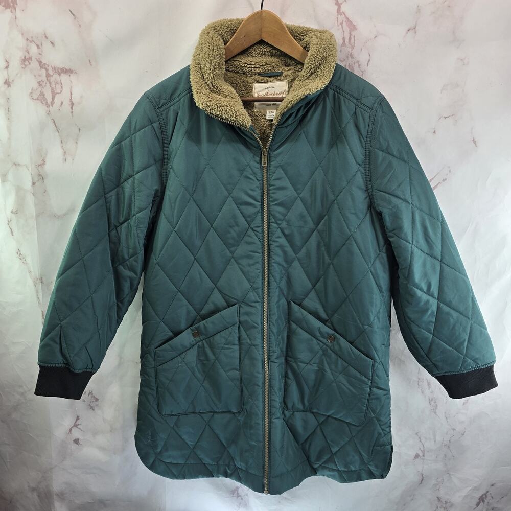 Weatherproof Vintage Coat Womens Small Green Quilted Sherpa Fleece Lined Long